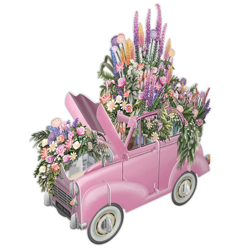 Biglietto Auguri 3d Pink Flower Wedding Car