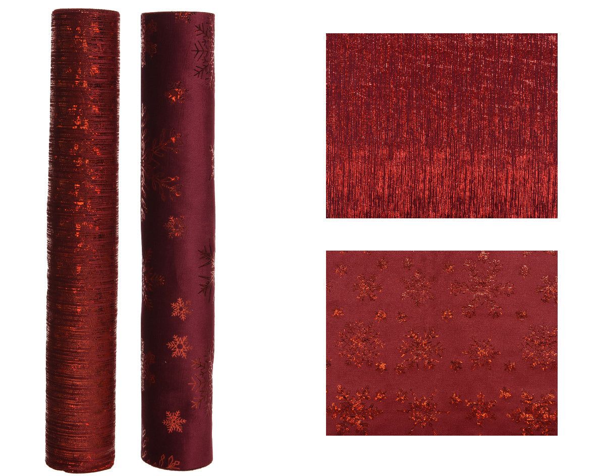 Tessuto Decorato Red Con Fiocchi Di Neve 200x35 Cm 1 Pz