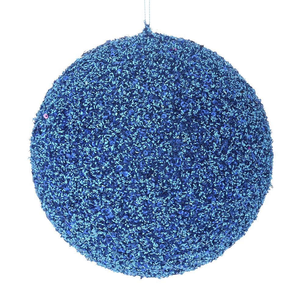 Palla Di Natale Con Glitter Blu D 10 Cm