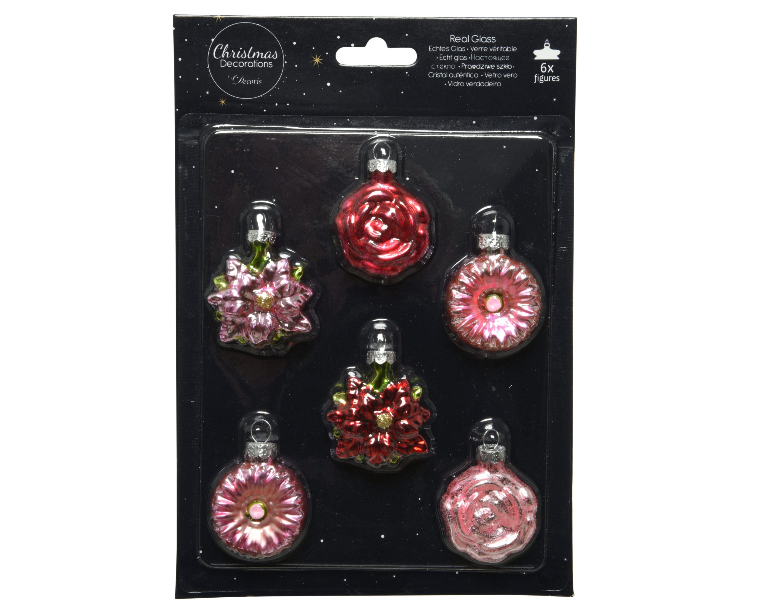 Set Ornamenti Fiori Vetro 5X5 Cm Rosa