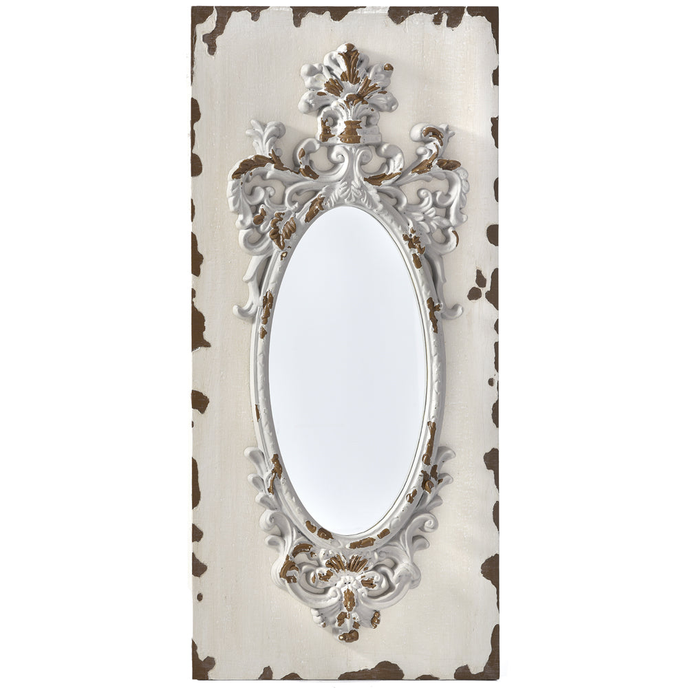 Specchio Ovale Con Cornice In Legno Bianco Anticato